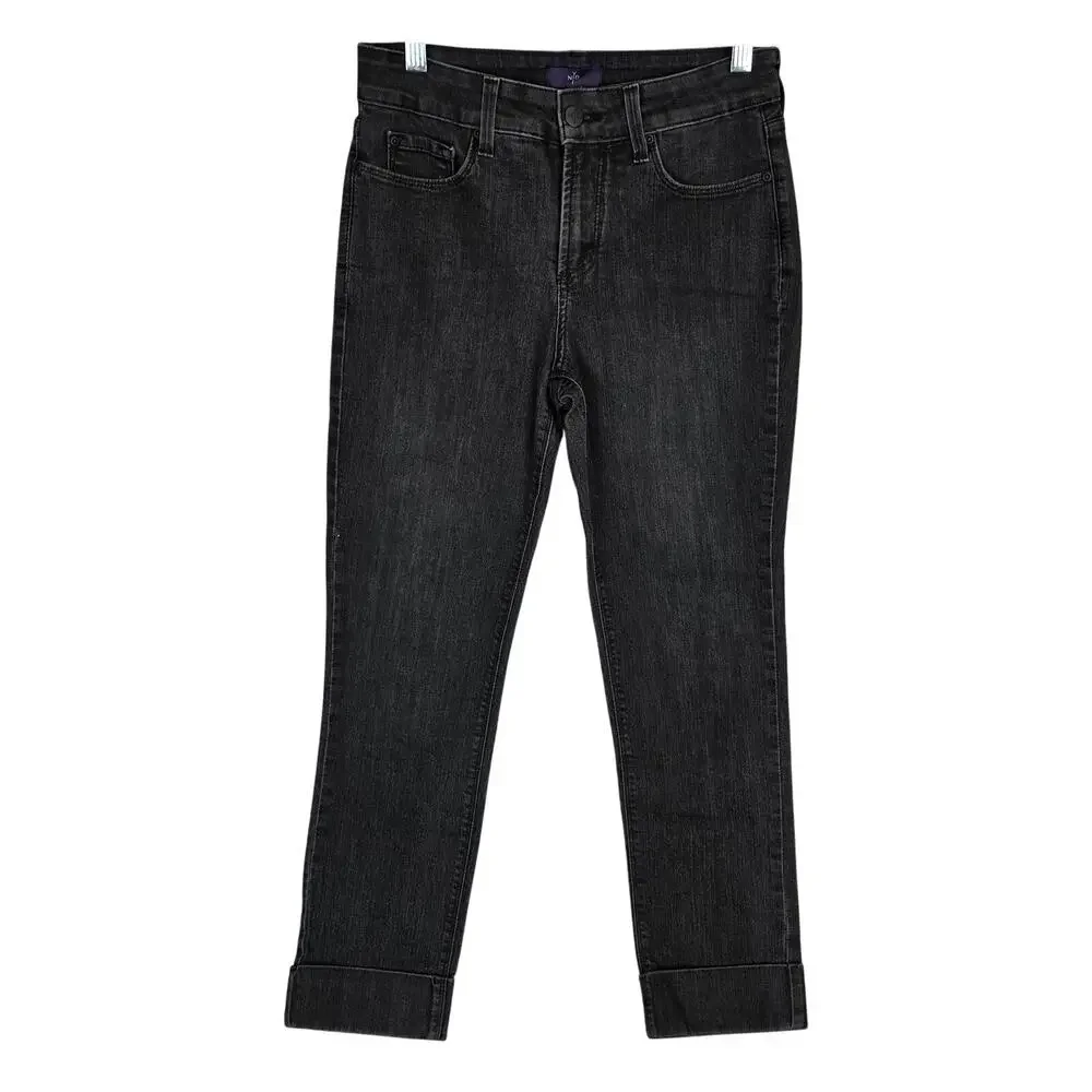 NYDJ Black Cuffed Crop Jeans Size 2 Lift Tuck Stretch Outdoor Basic Casual Party